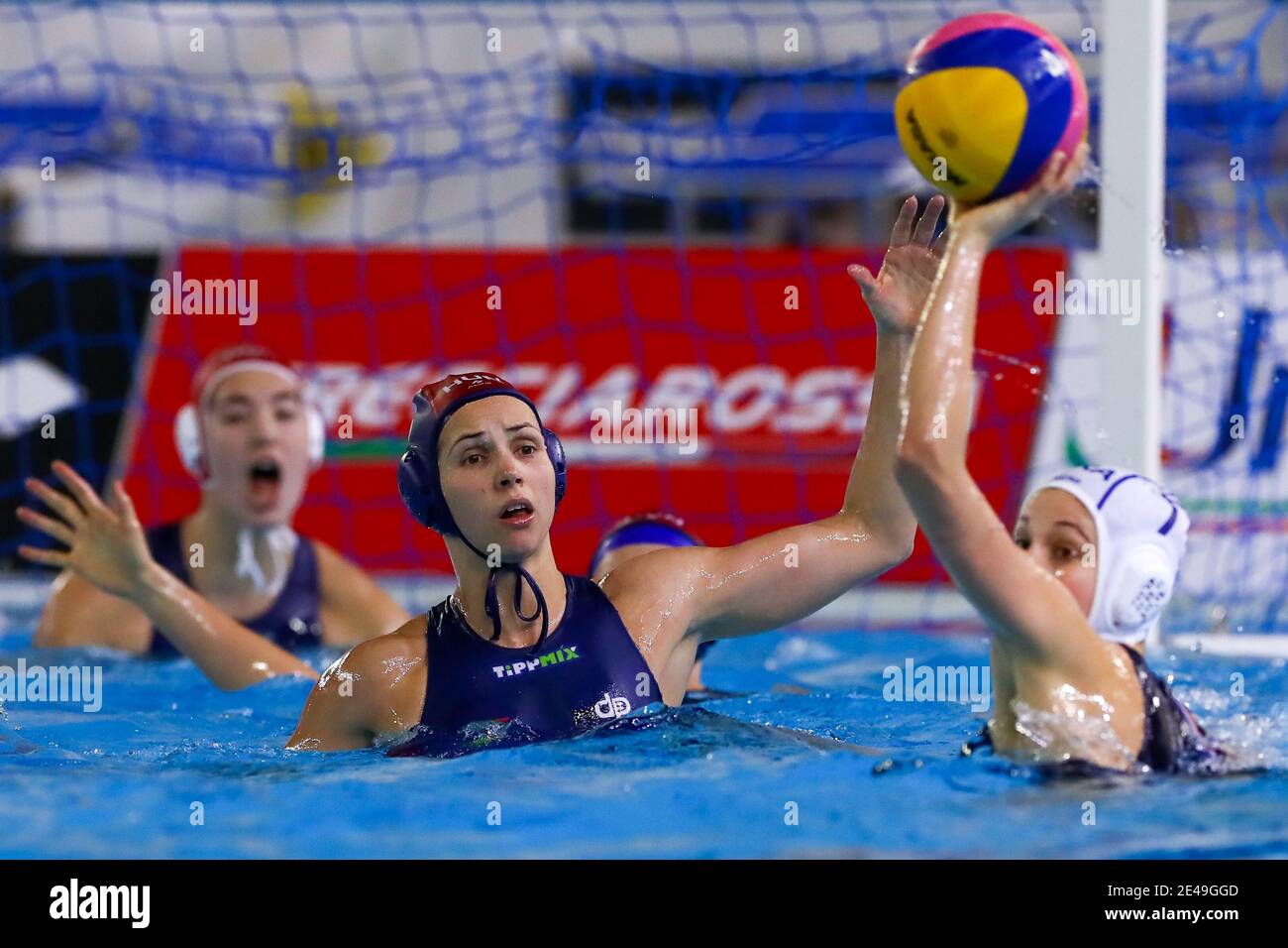 TRIESTE, ITALY - JANUARY 22: Rita Keszthelyi of Hungary, Juliette Marie Dhalluin of France during the match between France and Hungary at Women's Wate Stock Photo