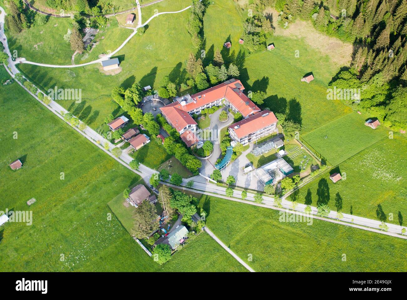 KIT, research institute, Garmisch-Partenkirchen, aerial view, Werdenfelser Land, Oberland, Bavaria, Germany Stock Photo