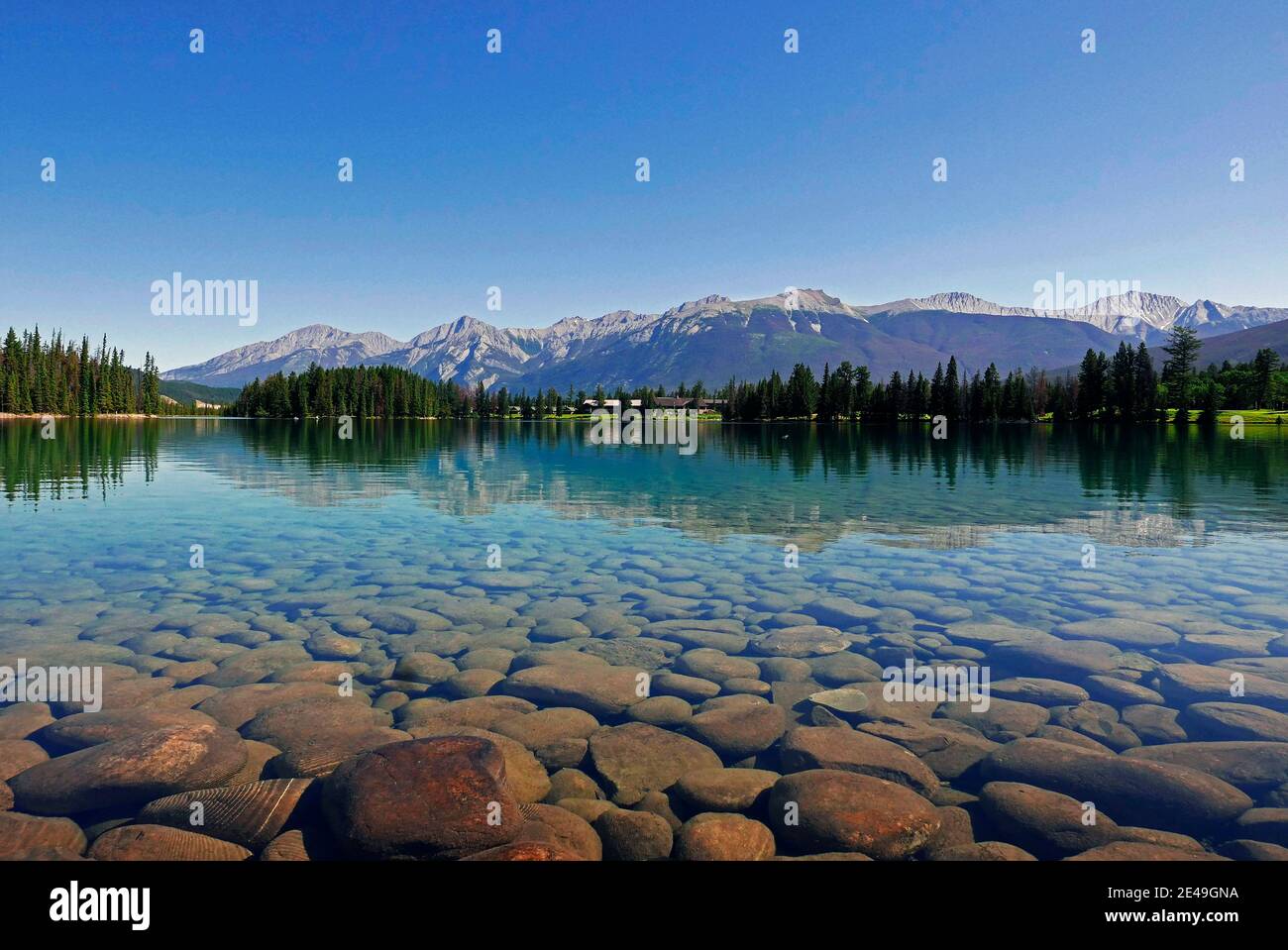 Beauvert Lake near Jasper, Jasper National Park, Rocky Mountains, Alberta, Canada Stock Photo