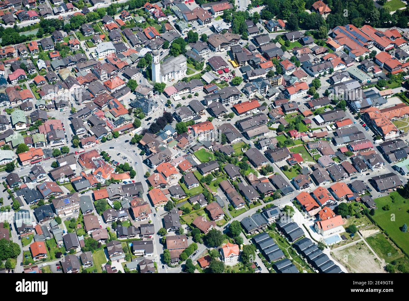 Garmisch, center, Garmisch-Partenkirchen, aerial view, Werdenfelser Land, Oberland, Bavaria, Germany Stock Photo