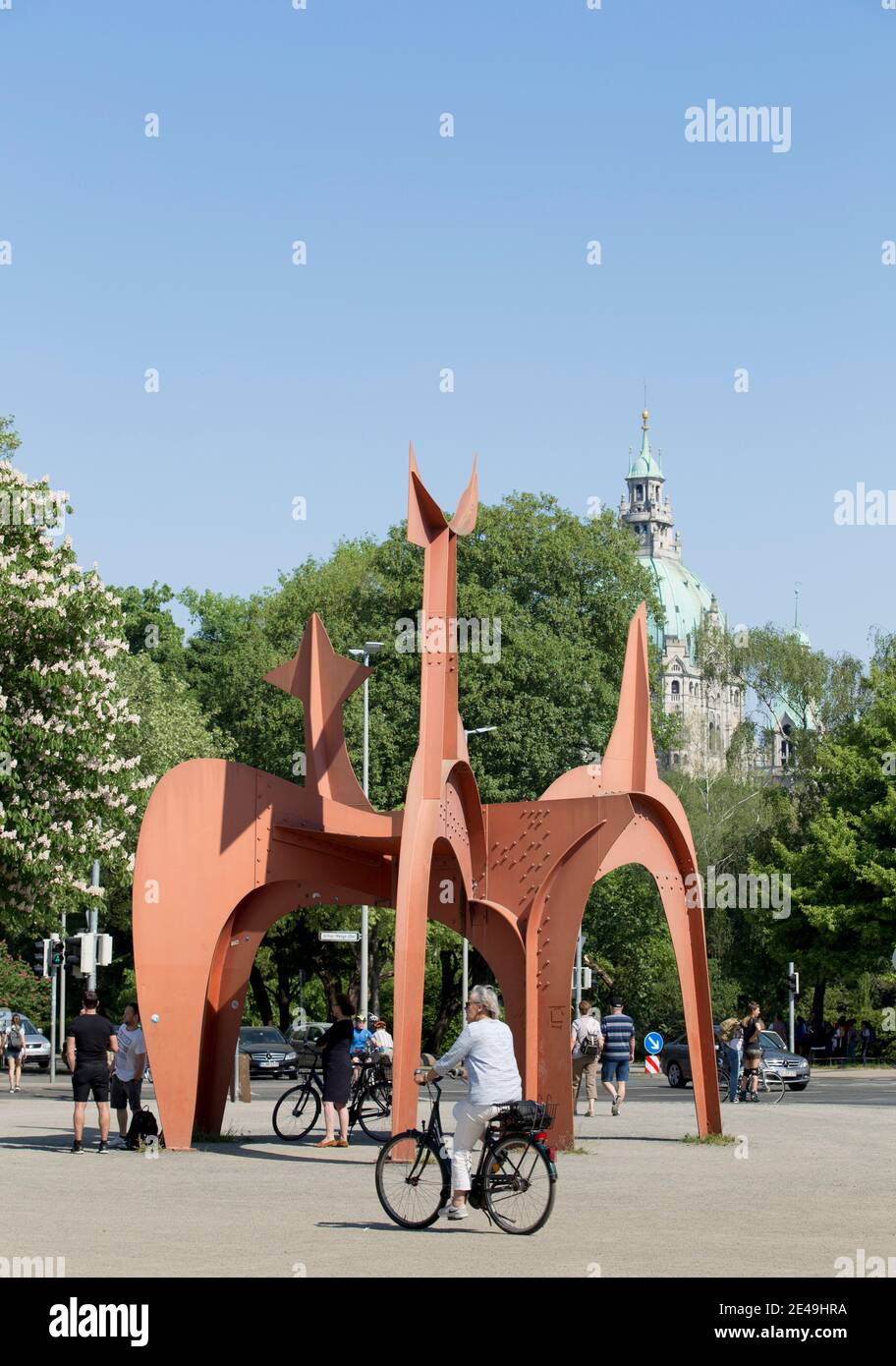 Steel sculpture Le Hellebardier, Alexander Calders, Maschseeufer, Hanover Stock Photo