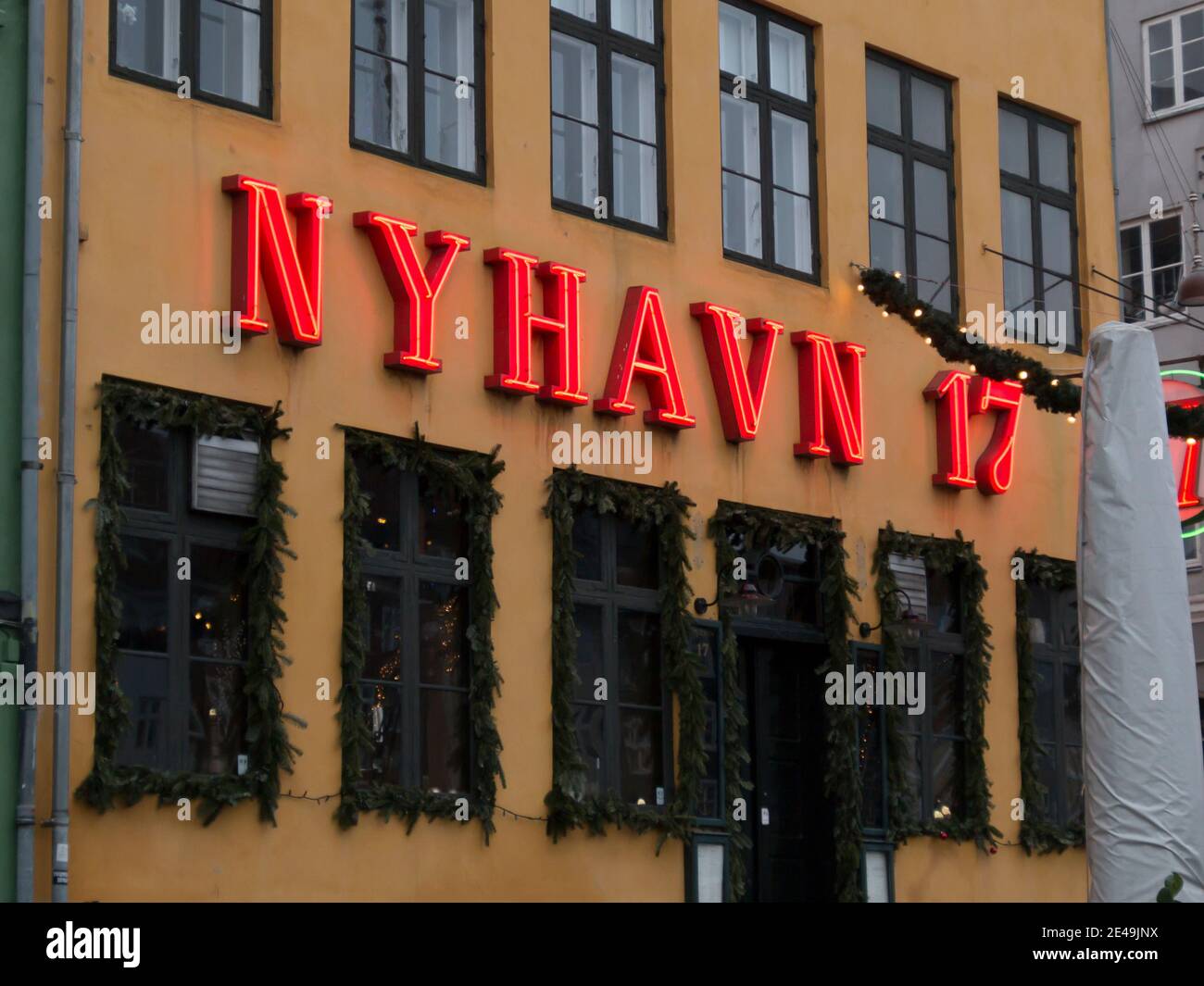 Copenhagen, Denmark - 12 Dec 2020: The Logo of the Nyhavn 17 in Copenhagen Stock Photo