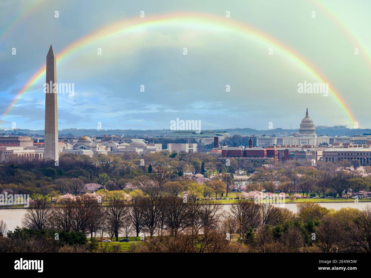 Huge rainbow over Washington, DC, USA Stock Photo