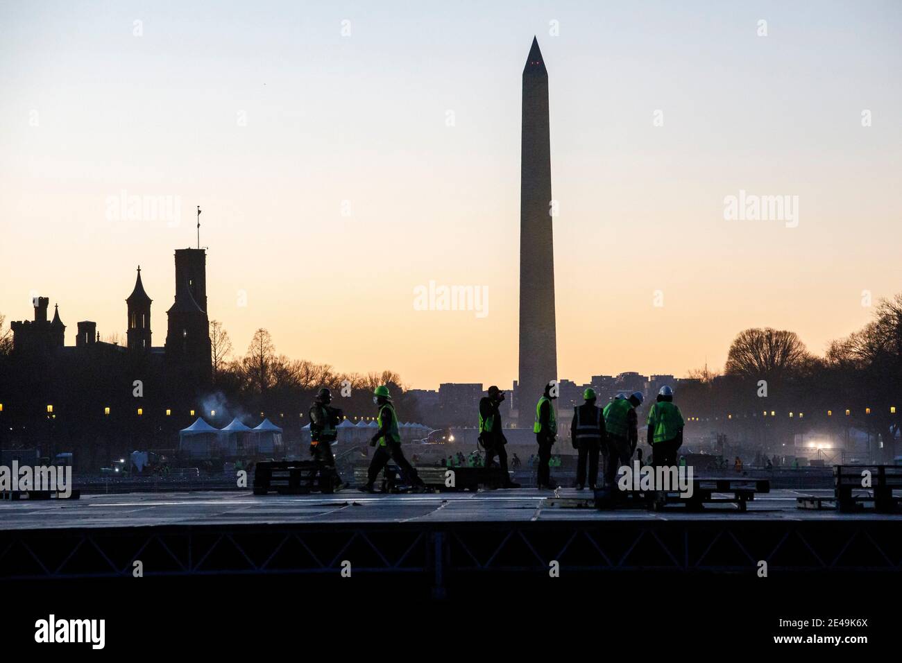 Removing inaugural stage equipment after the the Biden Inauguration. Stock Photo