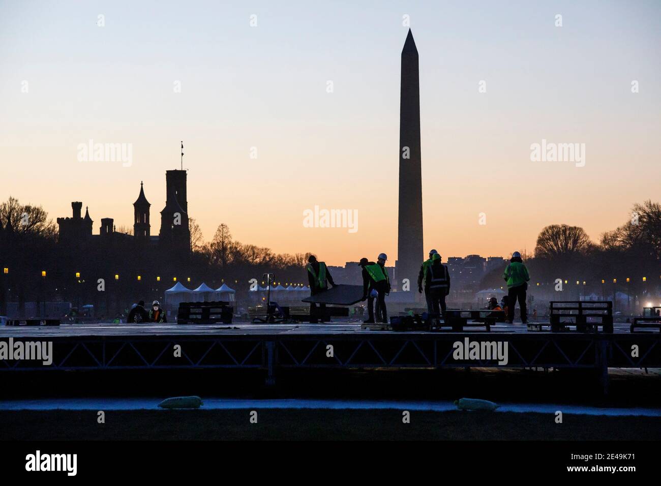 Removing inaugural stage equipment after the the Biden Inauguration. Stock Photo