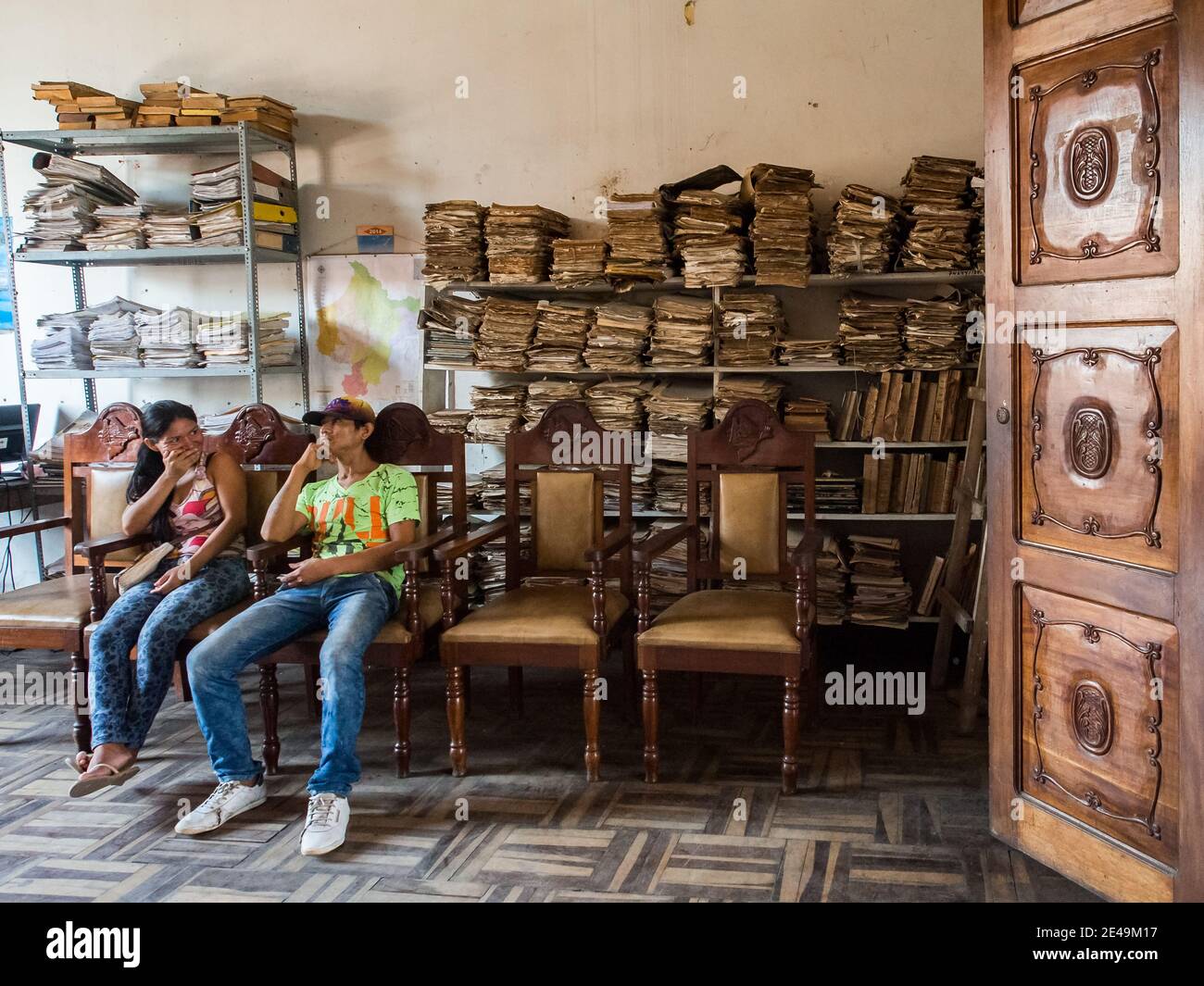 Iquitos, Peru, Dec 15, 2017: Old document files at the local history museum in Iquitos, Peru. 'Museo De Iquitos' South America. Ministry of Culture. A Stock Photo