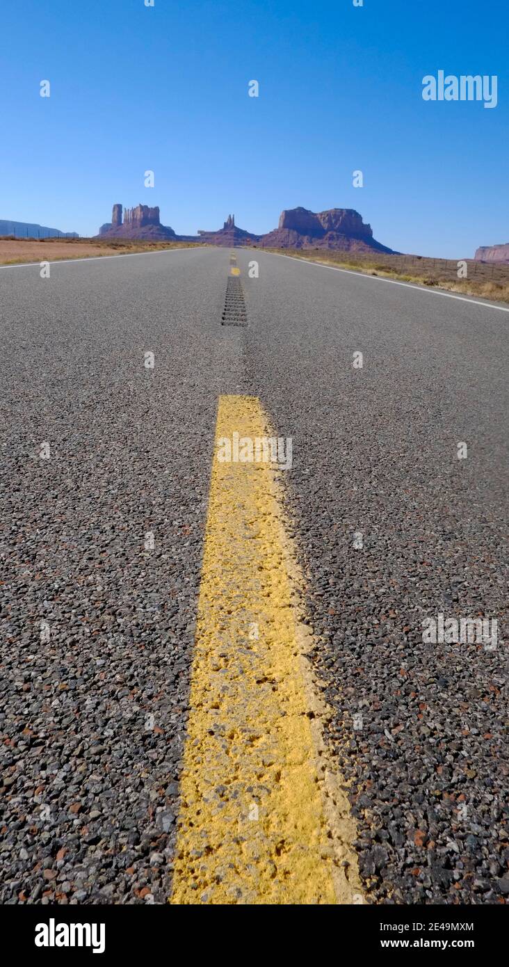 Worm's eye's view of Highway 163 Utah Stock Photo