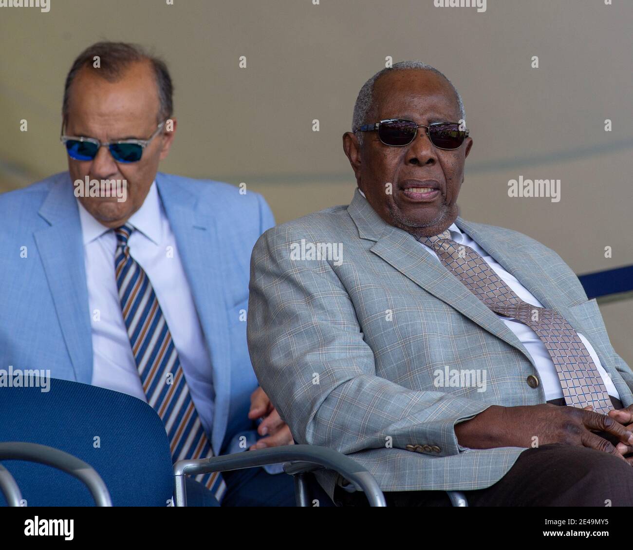 Henry Louis 'Hank' Aaron, Hall of Famer who had 755 career home runs has died at 86. Shown here at the 2019 MLB Cooperstown HOF with Joe Torre Stock Photo