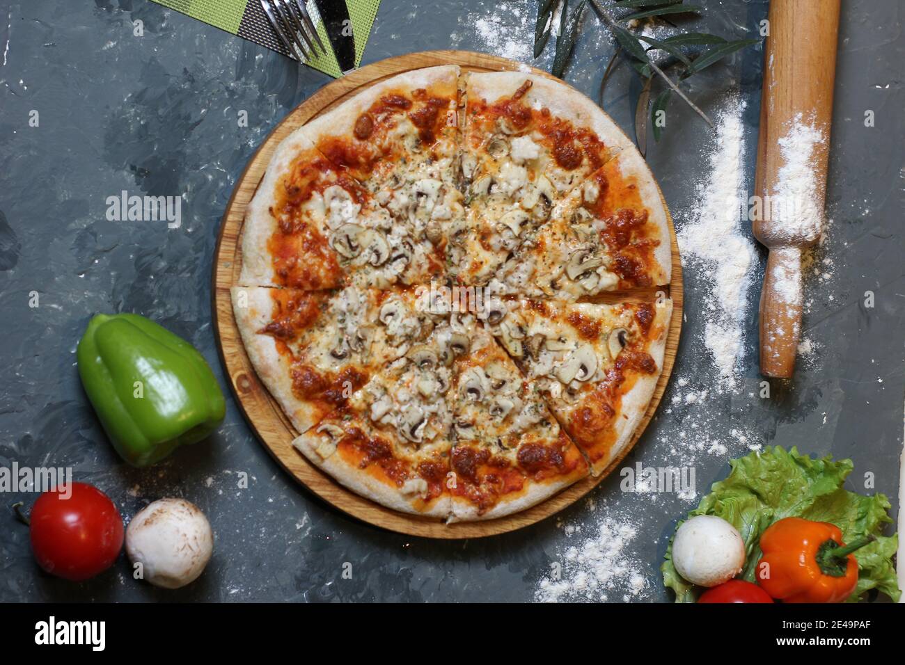 Homemade Meat Loves Pizza with Pepperoni Sausage and Bacon Stock Photo Alamy