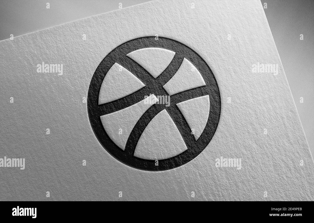 Dribbble logo on paper texture illustration Stock Photo