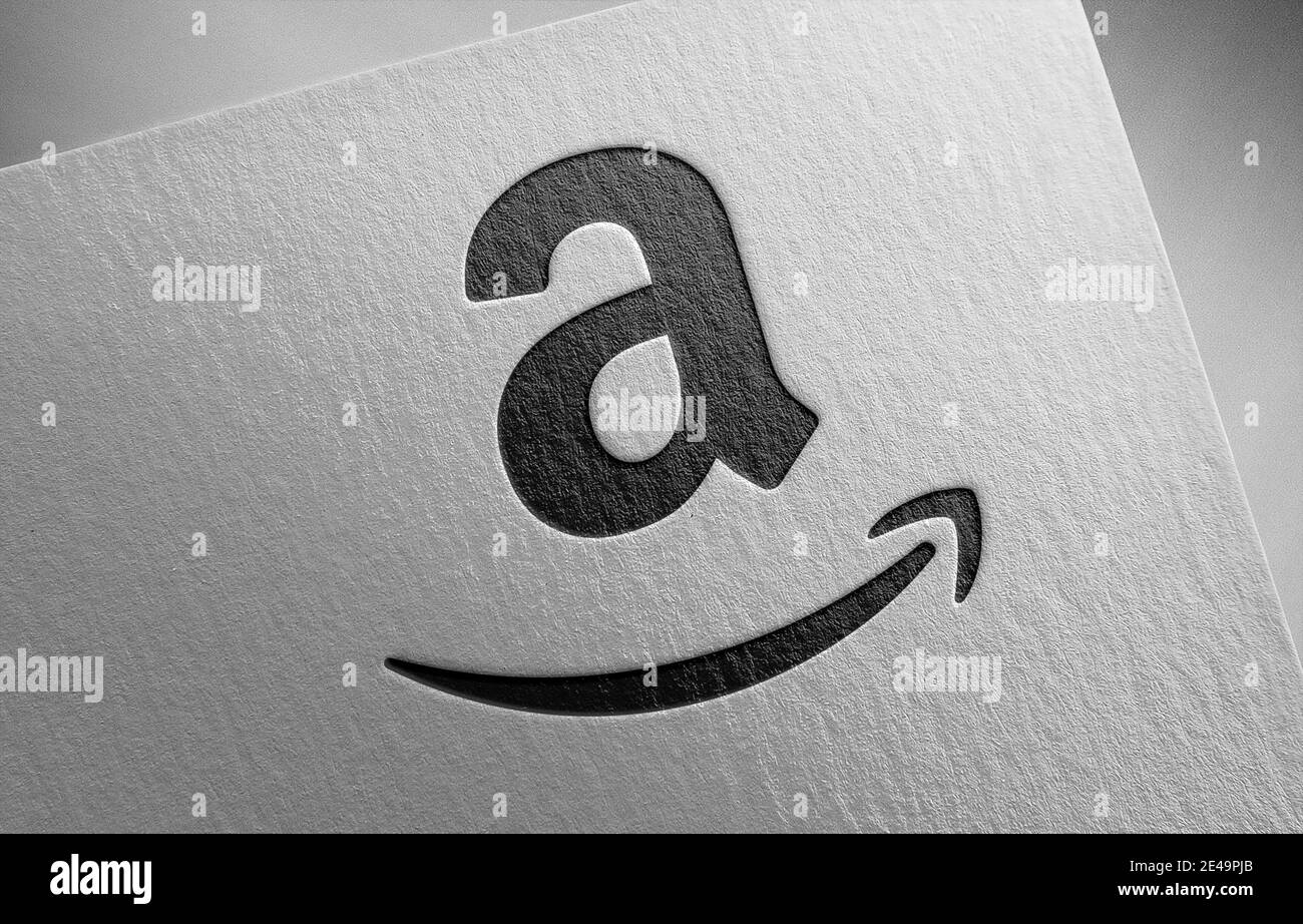 Amazon logo on paper texture illustration Stock Photo