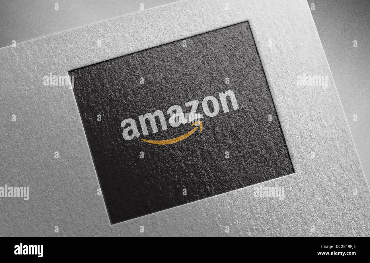 Amazon logo on paper texture illustration Stock Photo