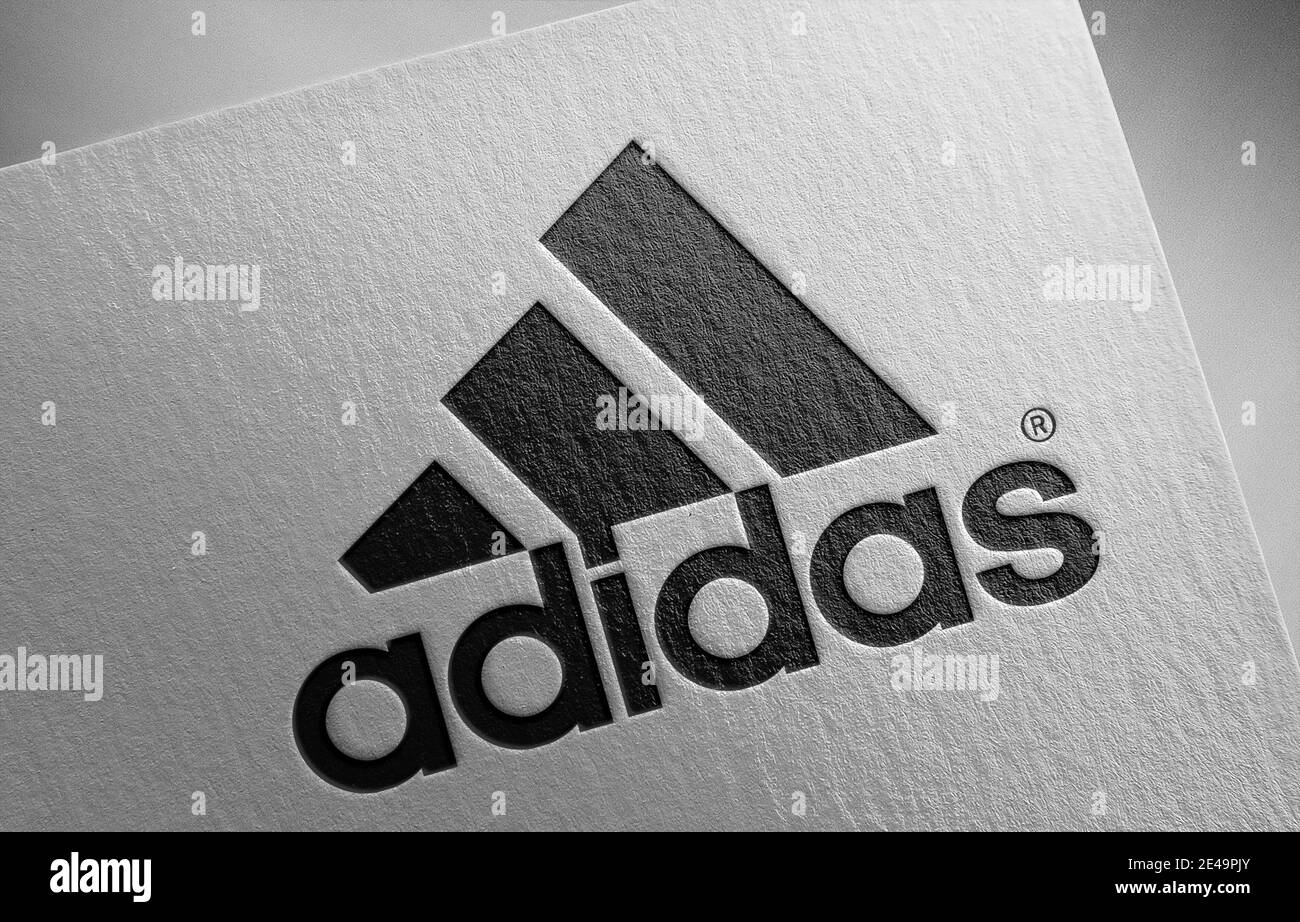 Adidas logo on paper Stock Photo