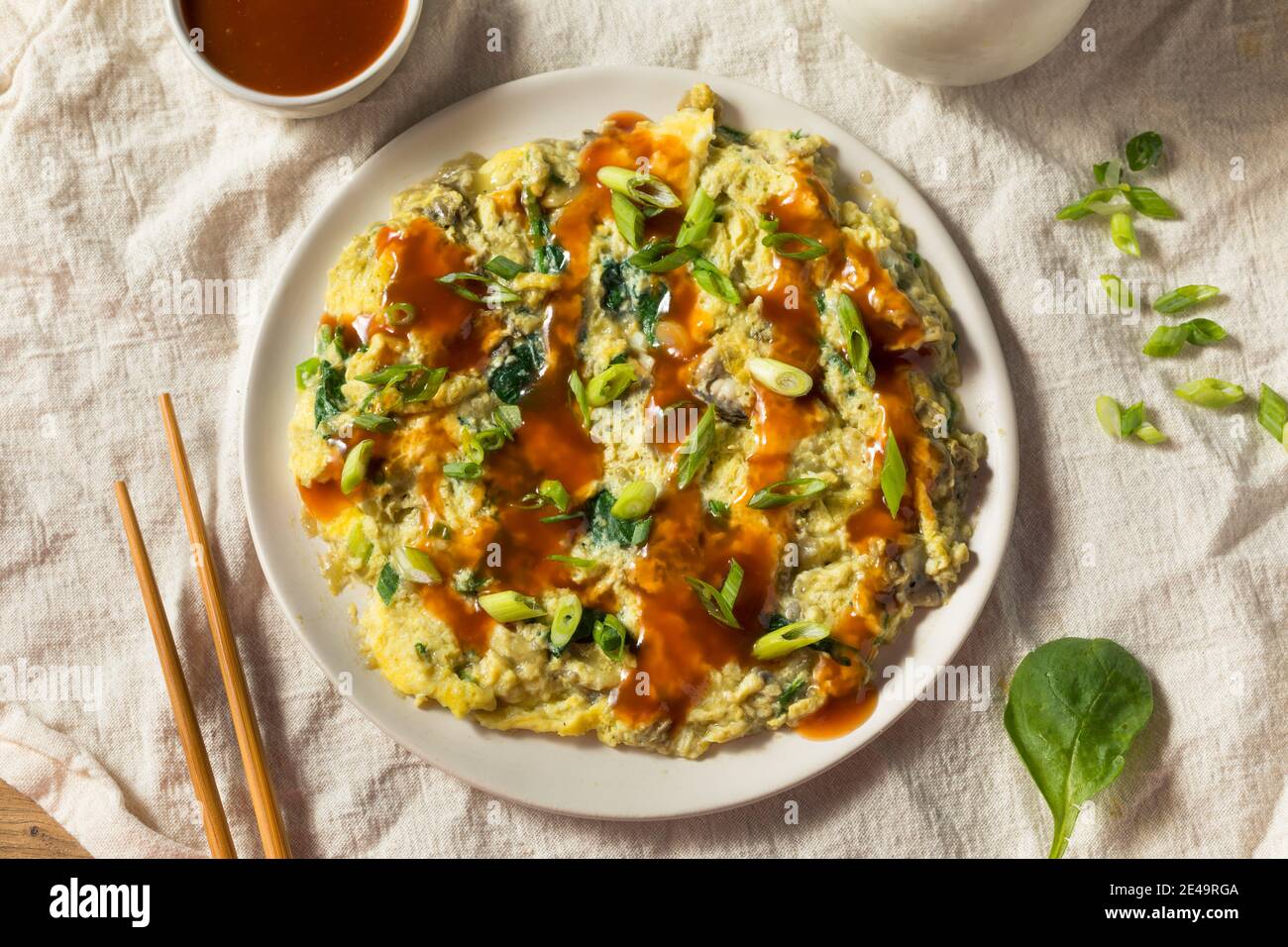 Homemade Asian Oyster Omelette with Sauce and Scallions Stock Photo Alamy