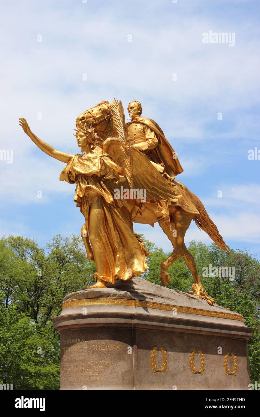 Sherman Monument by Augustus Saint-Gaudens, Grand Army Plaza, Central Park, New York Stock Photo