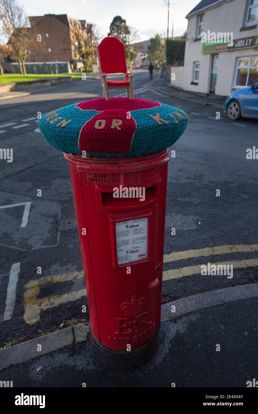 A post box in Abergele, north Wales, decorated in tribute to the television show I'm A Celebrity Get Me Out Of Here, which is being fidlme in Gwrych Castle on the outskirts of the town. There have been reports that non-native species of insects such as cockroaches have escaped from the set and found their way into the local environment. Stock Photo