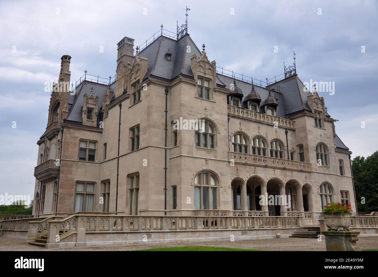 Ochre Court is a Gilded Age mansion in Bellevue Avenue Historic District in Newport, Rhode Island RI, USA. This building is now owned by Salve Regina Stock Photo