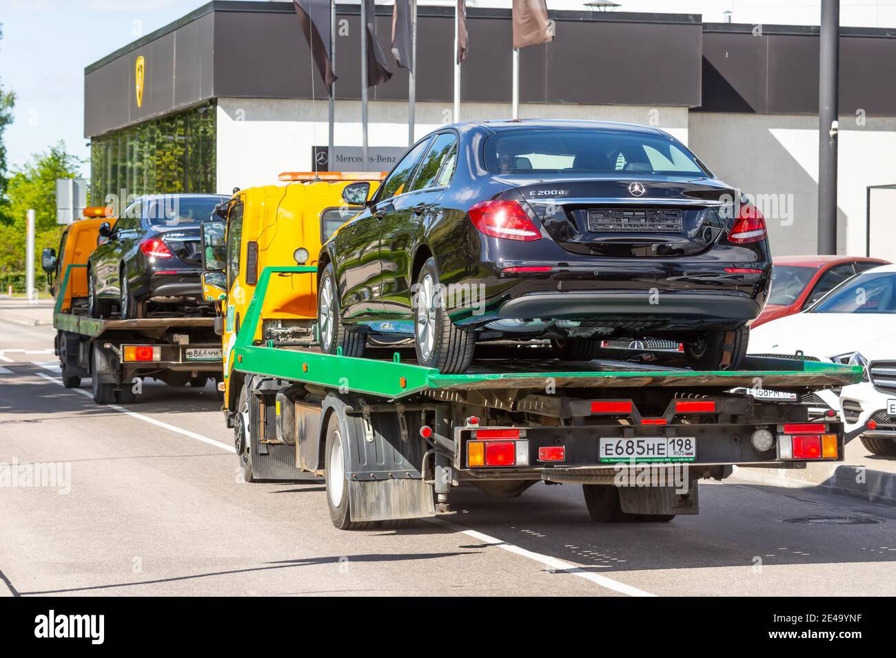 Black Mercedes Benz New Cars Transportation Evacuation Truck Store Mercedes Russia Saint Petersburg 01 June Stock Photo Alamy