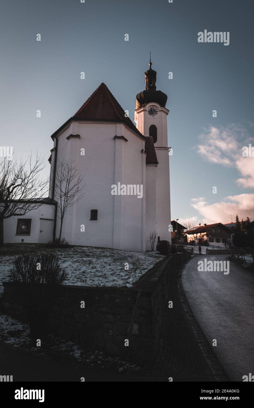 Photo of a church in a Bavarian village taken at sunset Stock Photo - Alamy