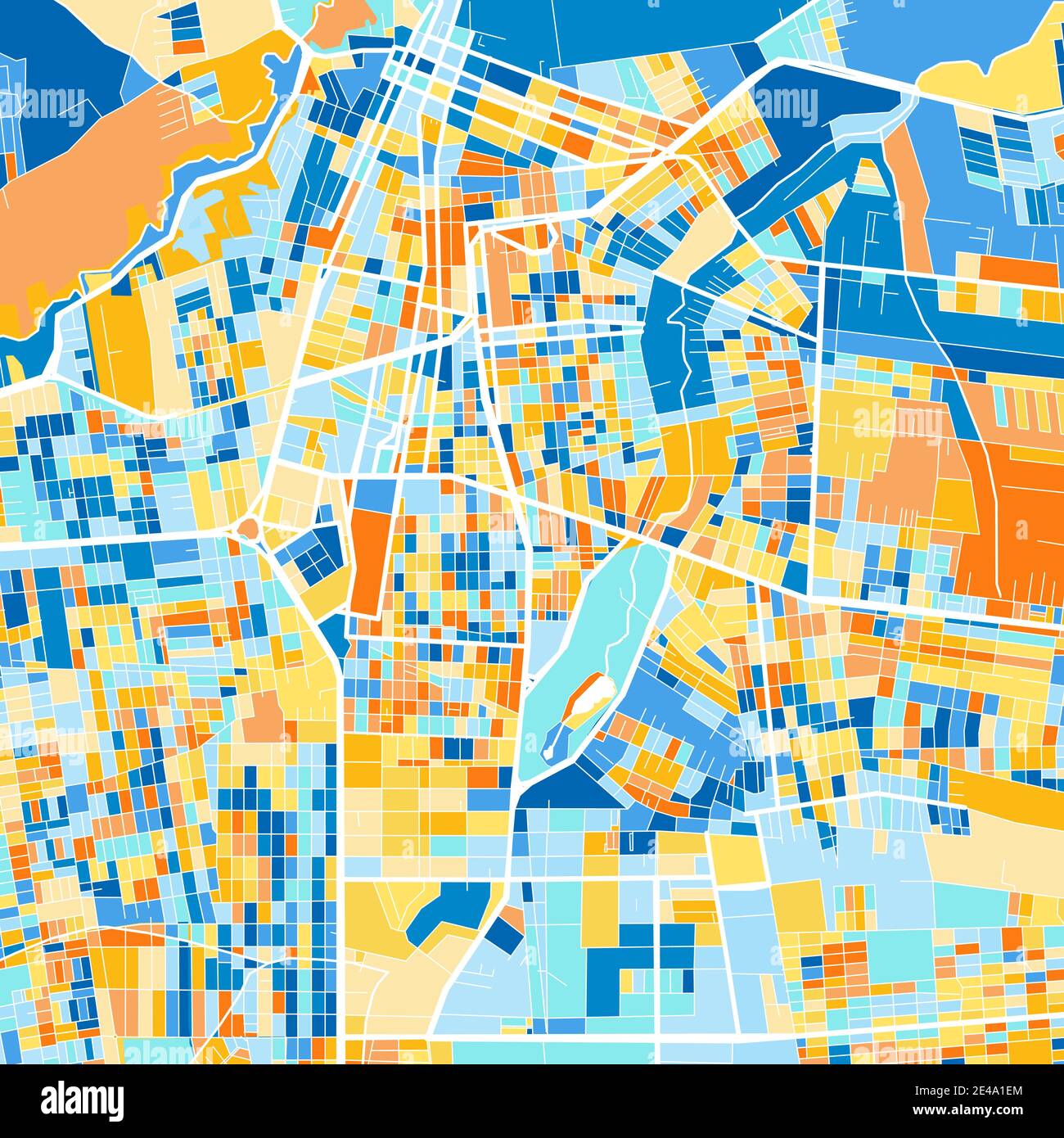 Color art map of  JuazeirodoNorte, Brazil, Brazil in blues and oranges. The color gradations in JuazeirodoNorte   map follow a random pattern. Stock Vector