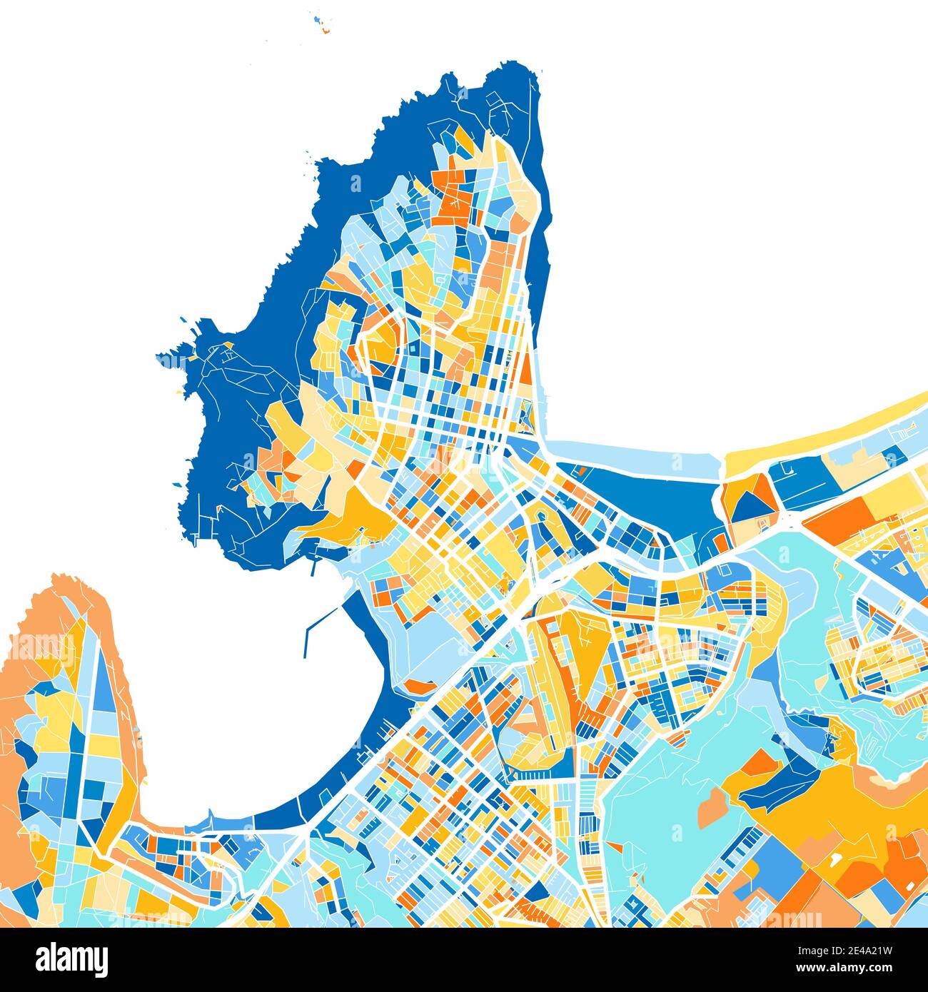 Color art map of  Coquimbo, Chile, Chile in blues and oranges. The color gradations in Coquimbo   map follow a random pattern. Stock Vector