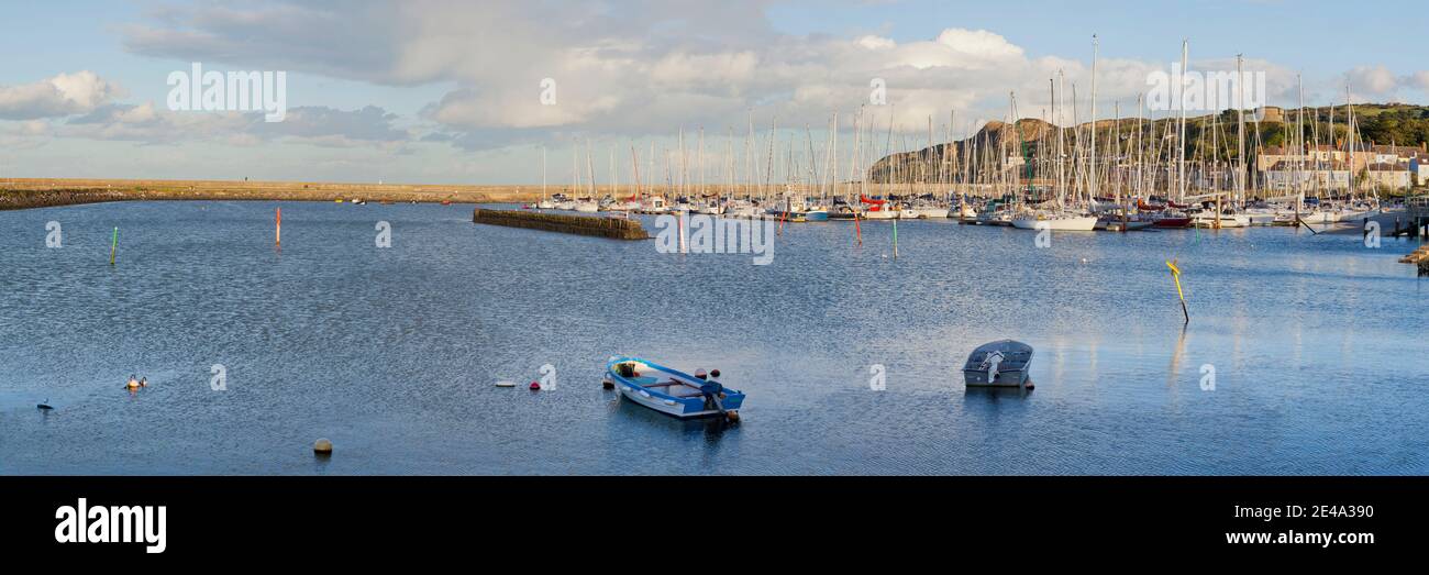 Boats at a harbor, Howth, Dublin Bay, Dublin, Leinster Province, Republic of Ireland Stock Photo