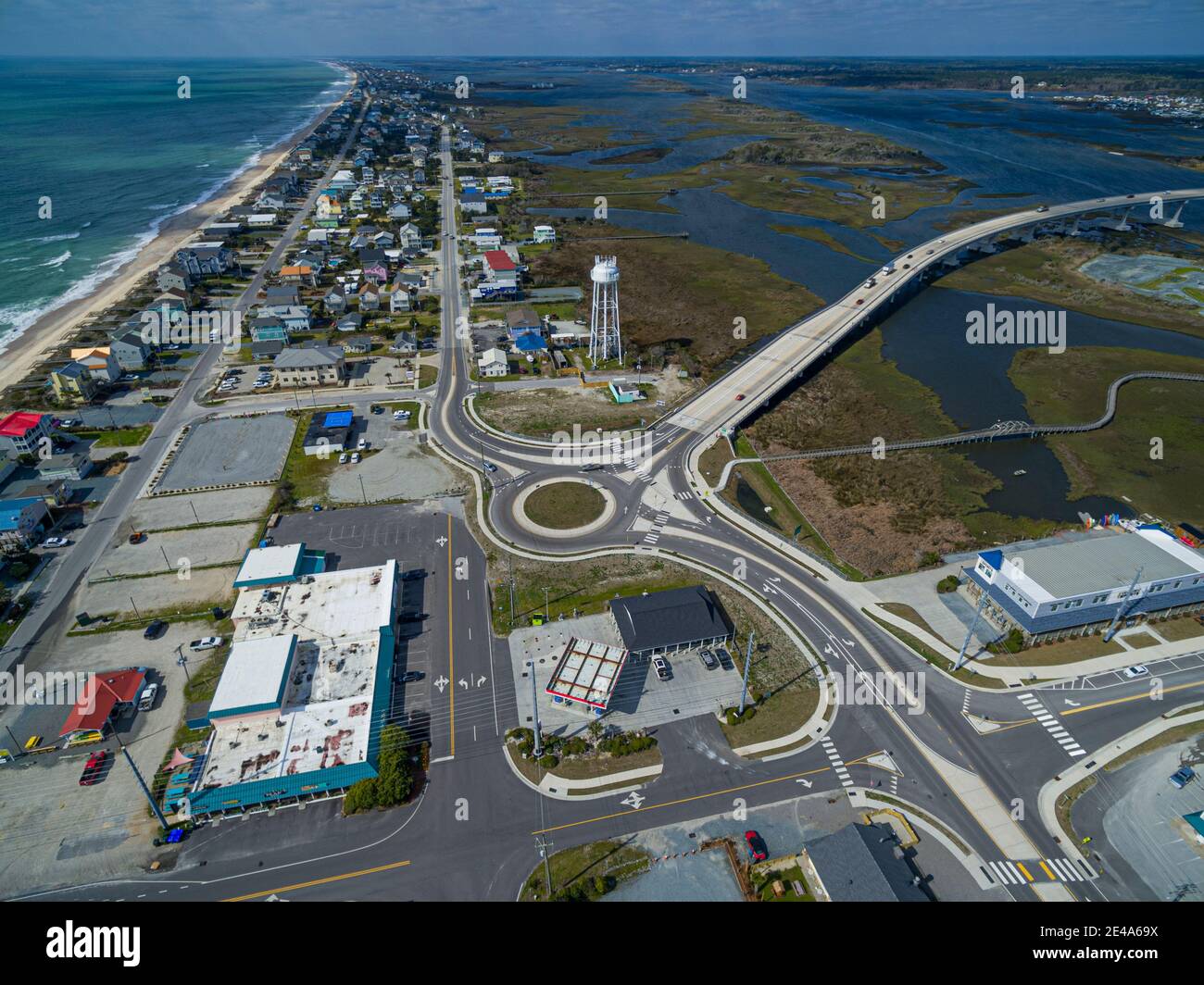 Aerial View of Traffic Circle in Surf City, NC on Topsail Island Stock Photo