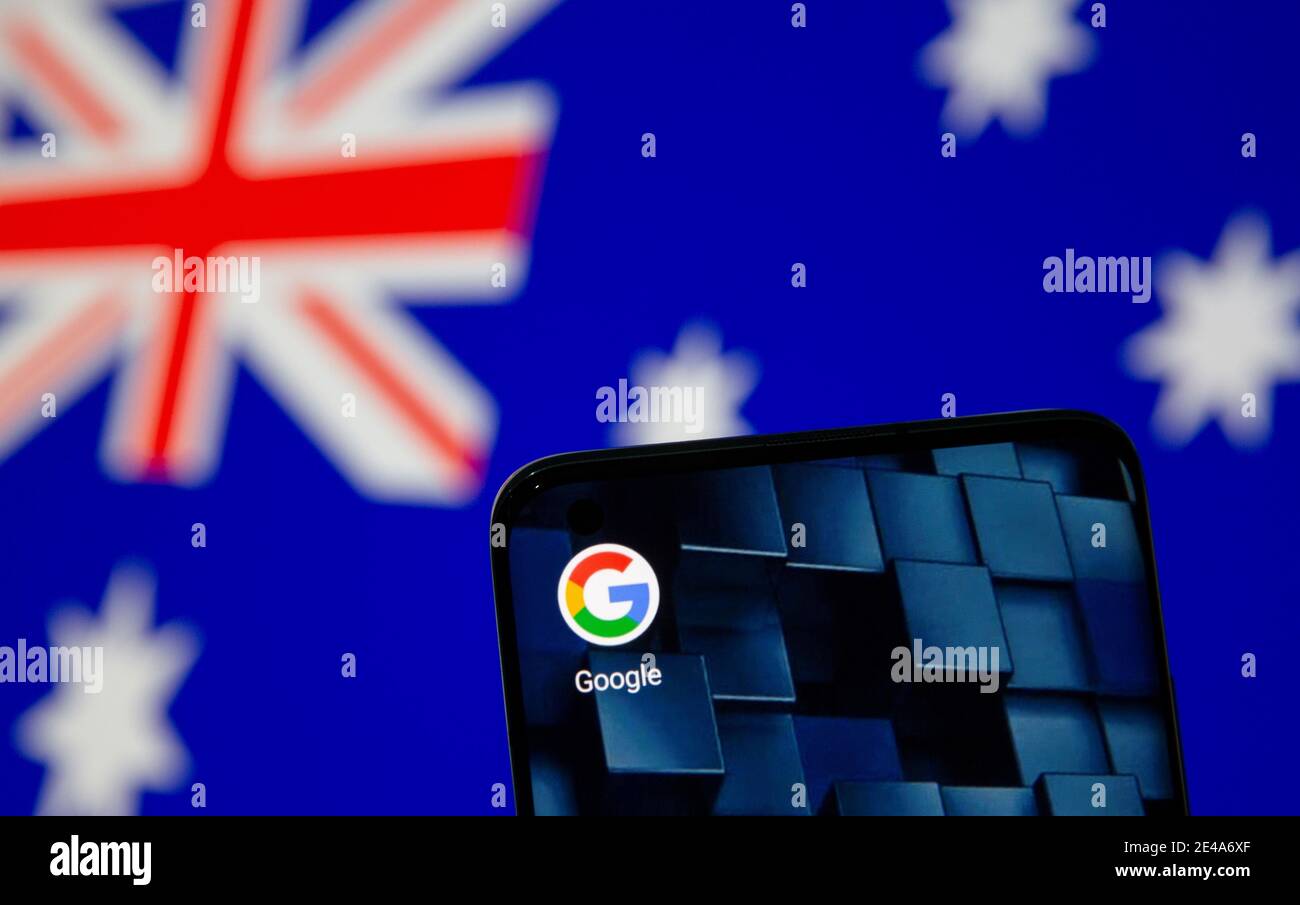 Smartphone with google app icon is seen in front of the displayed  Australian flag in this illustration taken, January 22, 2021. REUTERS/Dado  Ruvic/Illustration Stock Photo - Alamy