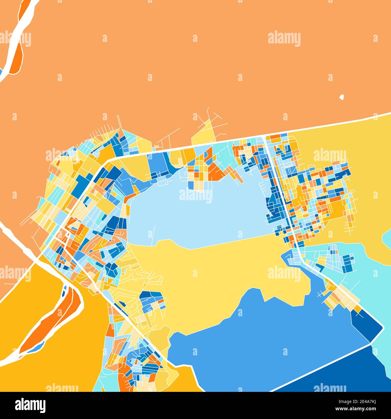 Color art map of  Tumbes, Peru, Peru in blues and oranges. The color gradations in Tumbes   map follow a random pattern. Stock Vector