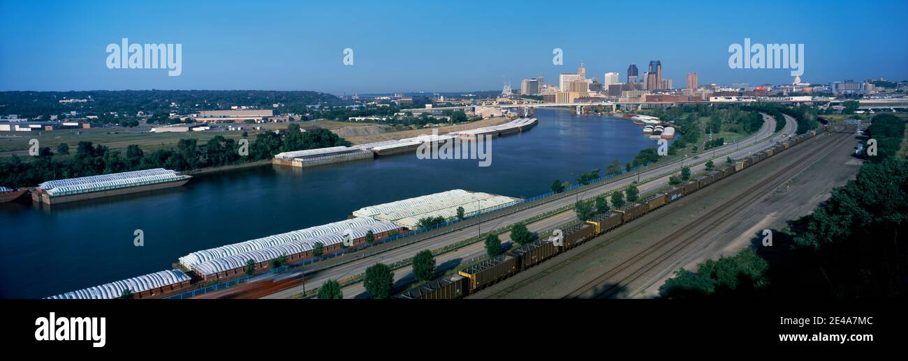 City at the waterfront, Mississippi River, St. Paul, Minnesota, USA Stock Photo