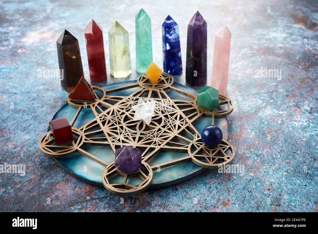 Meditation, reiki and crystal healing background. Healing crystals grid  Stock Photo - Alamy