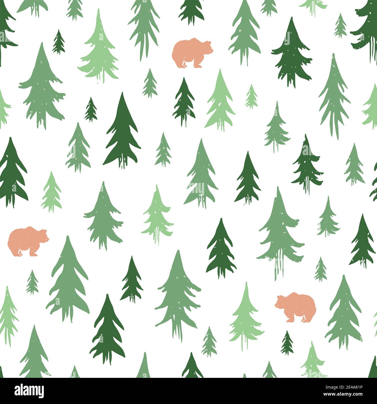 Hand-drawn forest silhouettes seamless pattern with bears Stock Vector ...