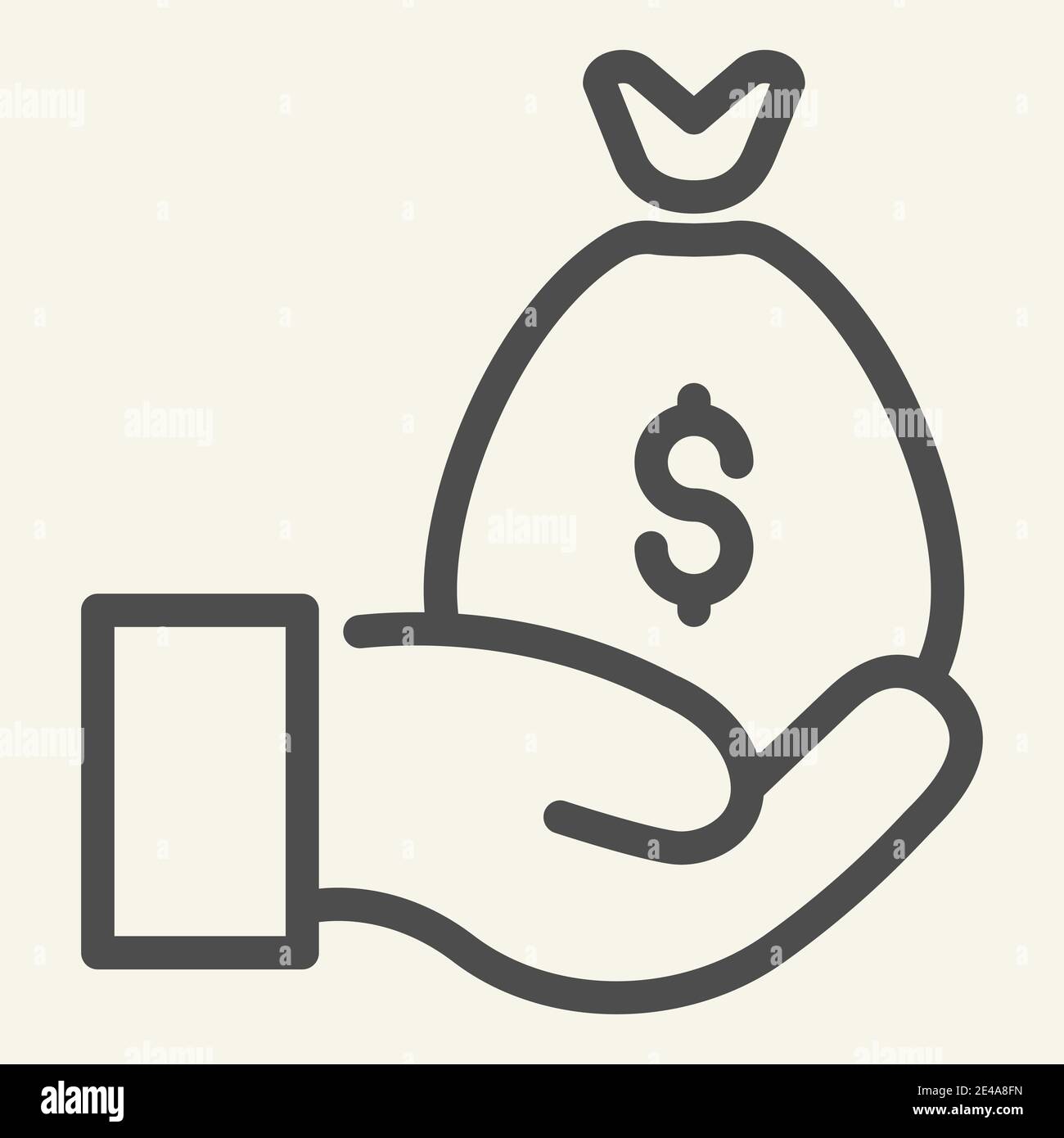 Money bag on the hand line icon. Cash bag in palm vector illustration