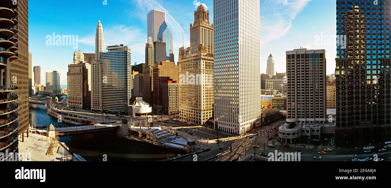 Buildings along a river, Chicago River, Chicago, Illinois, USA Stock Photo