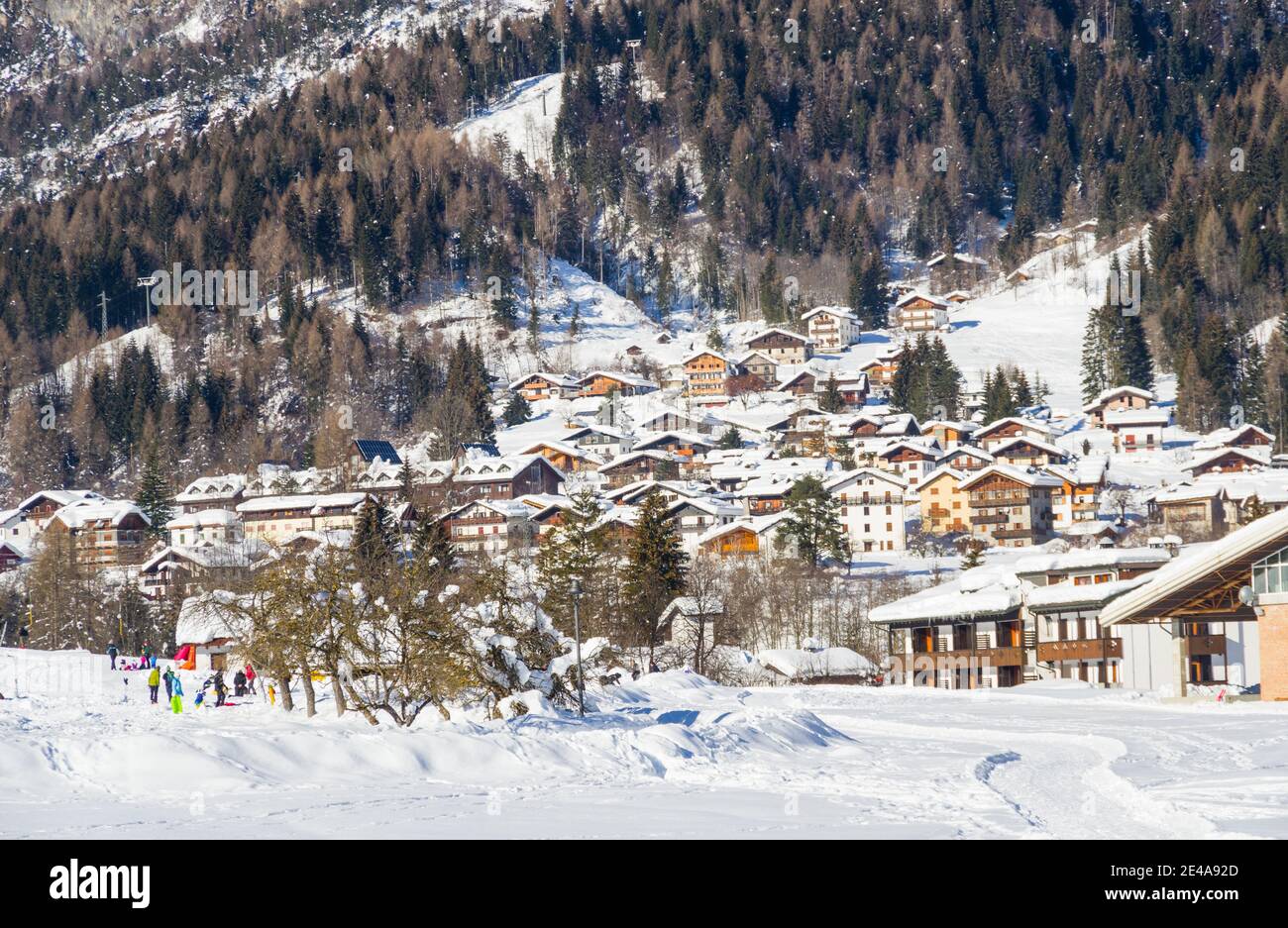 The alpine town of Forni di Sopra covered by the snow in the italian region  of Friuli Venezia Giulia (jan 2021 Stock Photo - Alamy