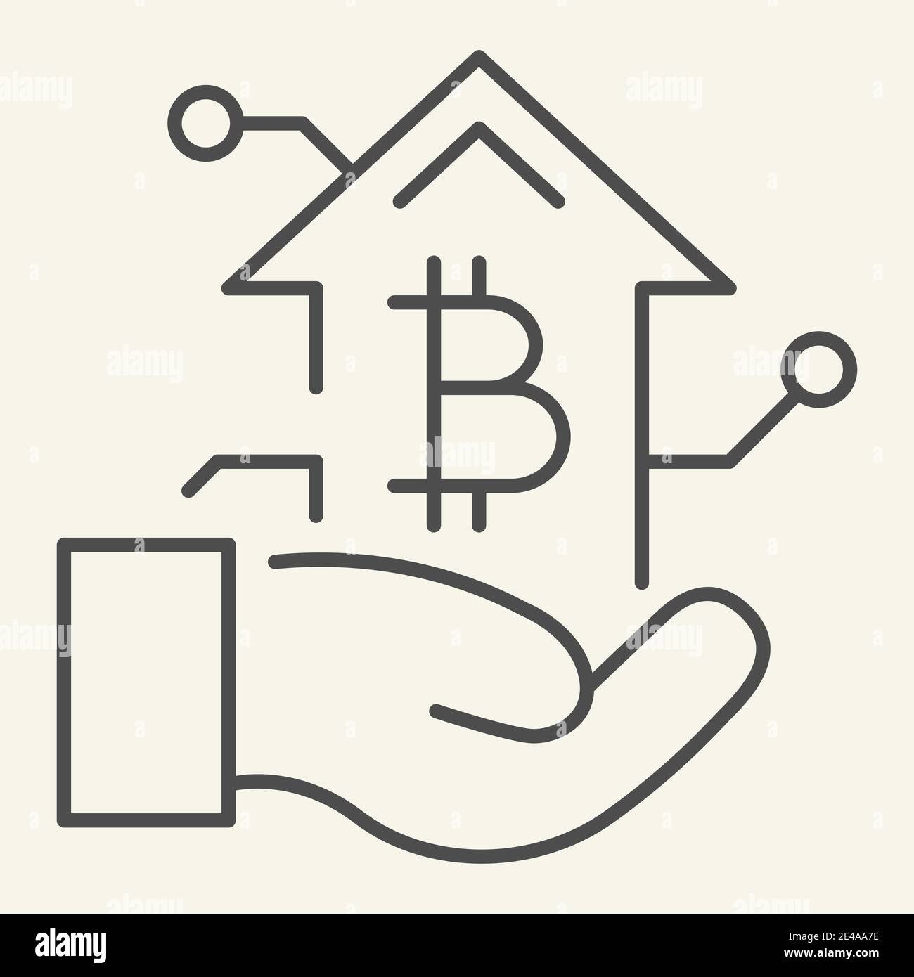 Bitcoin growth chart in hand thin line icon. Arm with cryptocurrency graph vector illustration isolated on white. Cryptocurrency increase outline Stock Vector