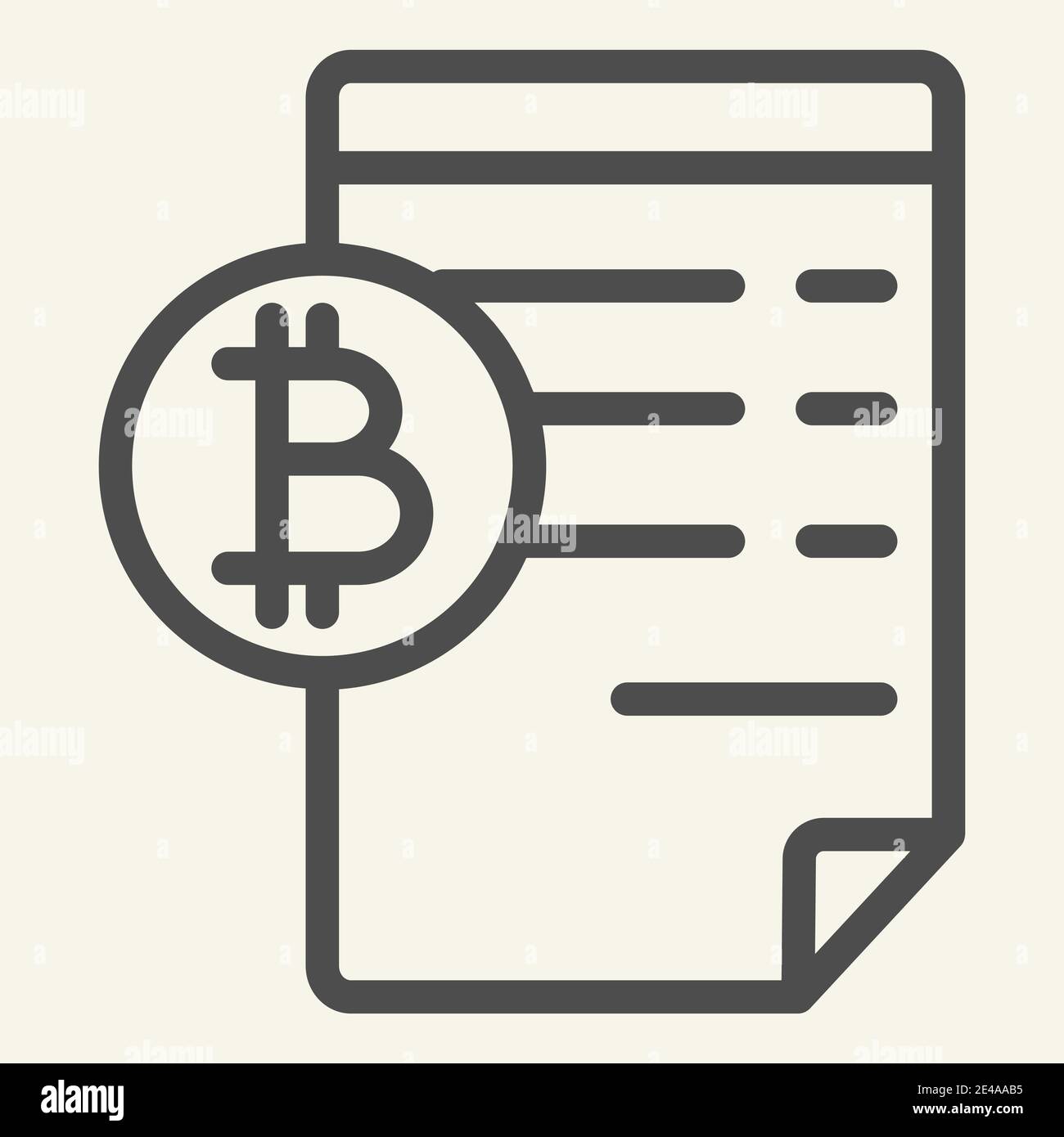 Blockchain contract line icon. Bitcoin document vector illustration isolated on white. Cryptocurrency paper outline style design, designed for web and Stock Vector