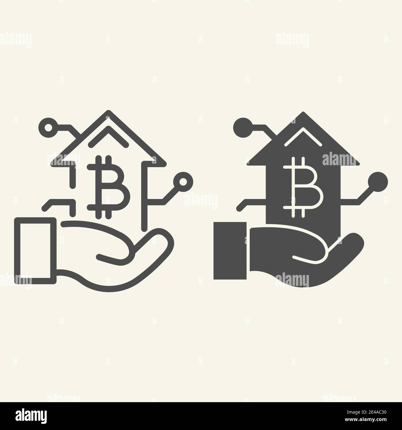 Bitcoin growth chart in hand line and glyph icon. Arm with ...