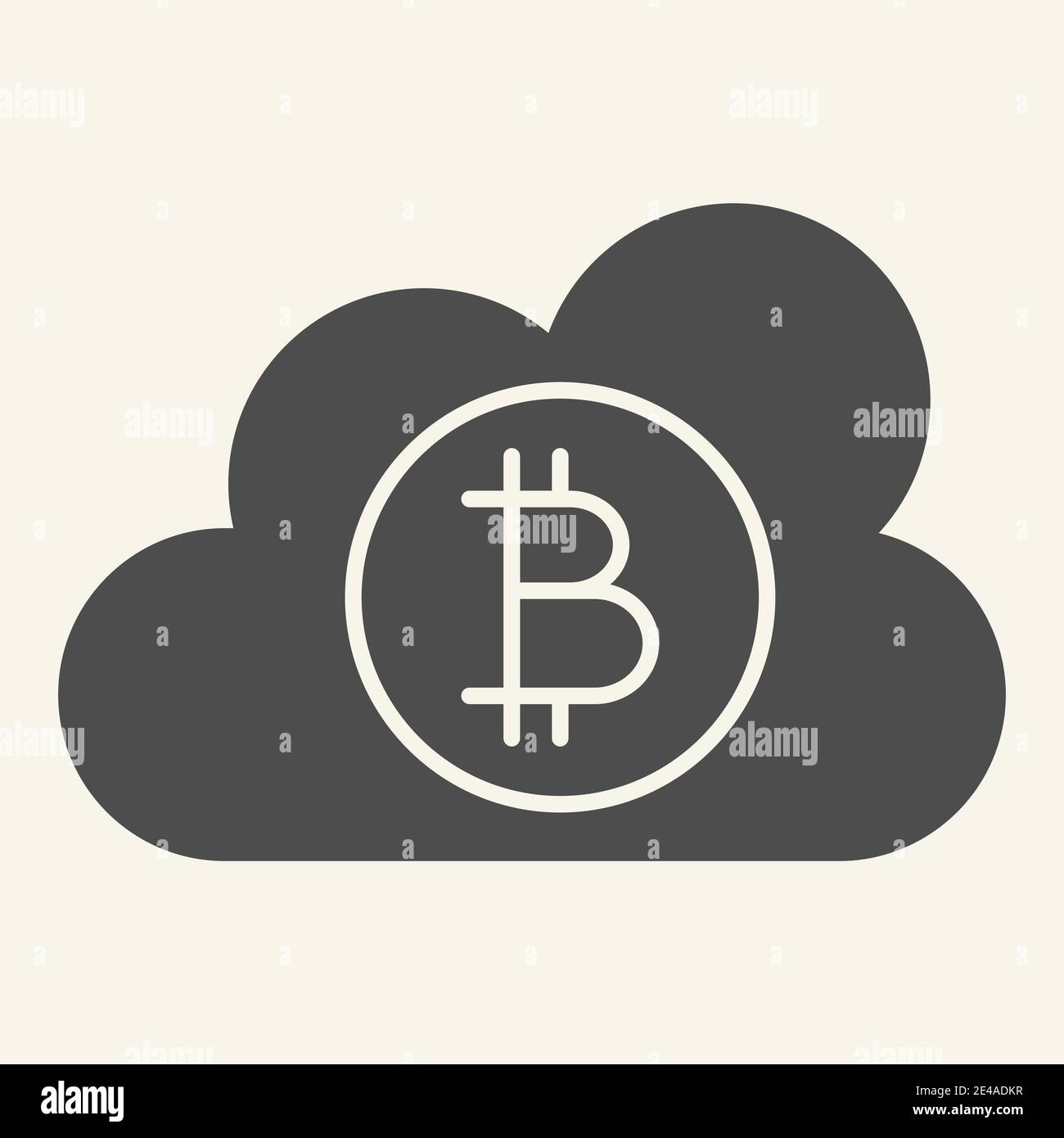 Cloud with bitcoin solid icon. Crypto coin on cloud vector illustration isolated on white. Cryptocurrency mining service glyph style design, designed Stock Vector