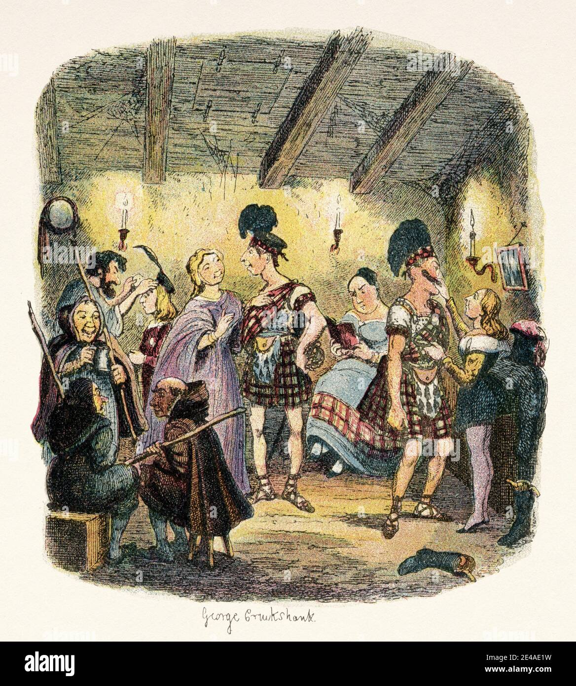 Private Theatres. Old color illustration for Sketches by Boz. Charles Dickens Stock Photo