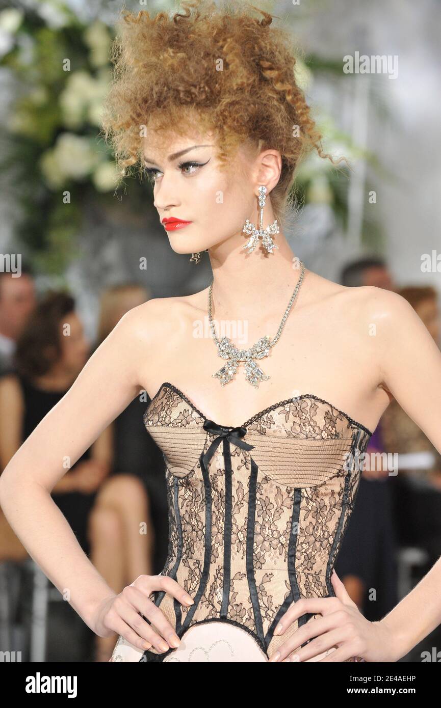 A model displays a creation by British designer John Galliano for Christian  Dior Fall-Winter 2009/2010 Haute-Couture collection show held at their  headquarters in Paris, France on July 06, 2009. Photo by Thierry