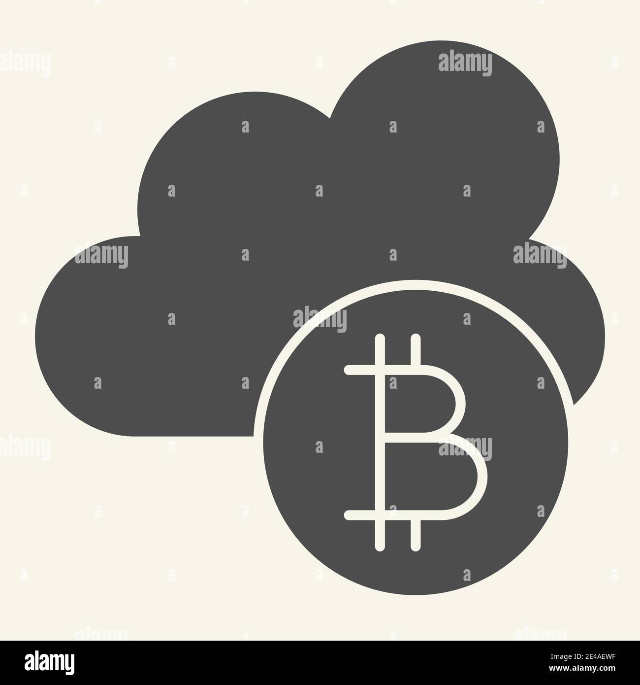 Cryptocurrency cloud solid icon. Bitcoin and cloud vector illustration isolated on white. Cryptocurrency mining glyph style design, designed for web Stock Vector