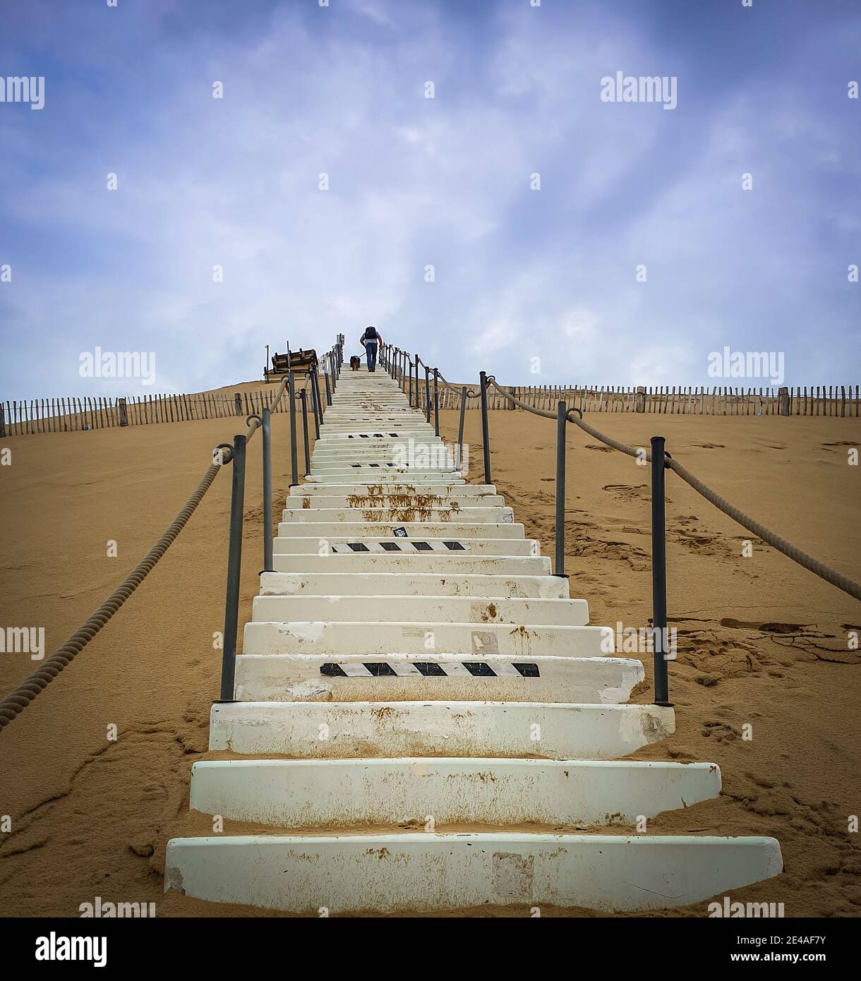 Stairs of the Pyla Dune, the highest sand dune in Europe located by the Atlantic Ocean in South-West France Stock Photo
