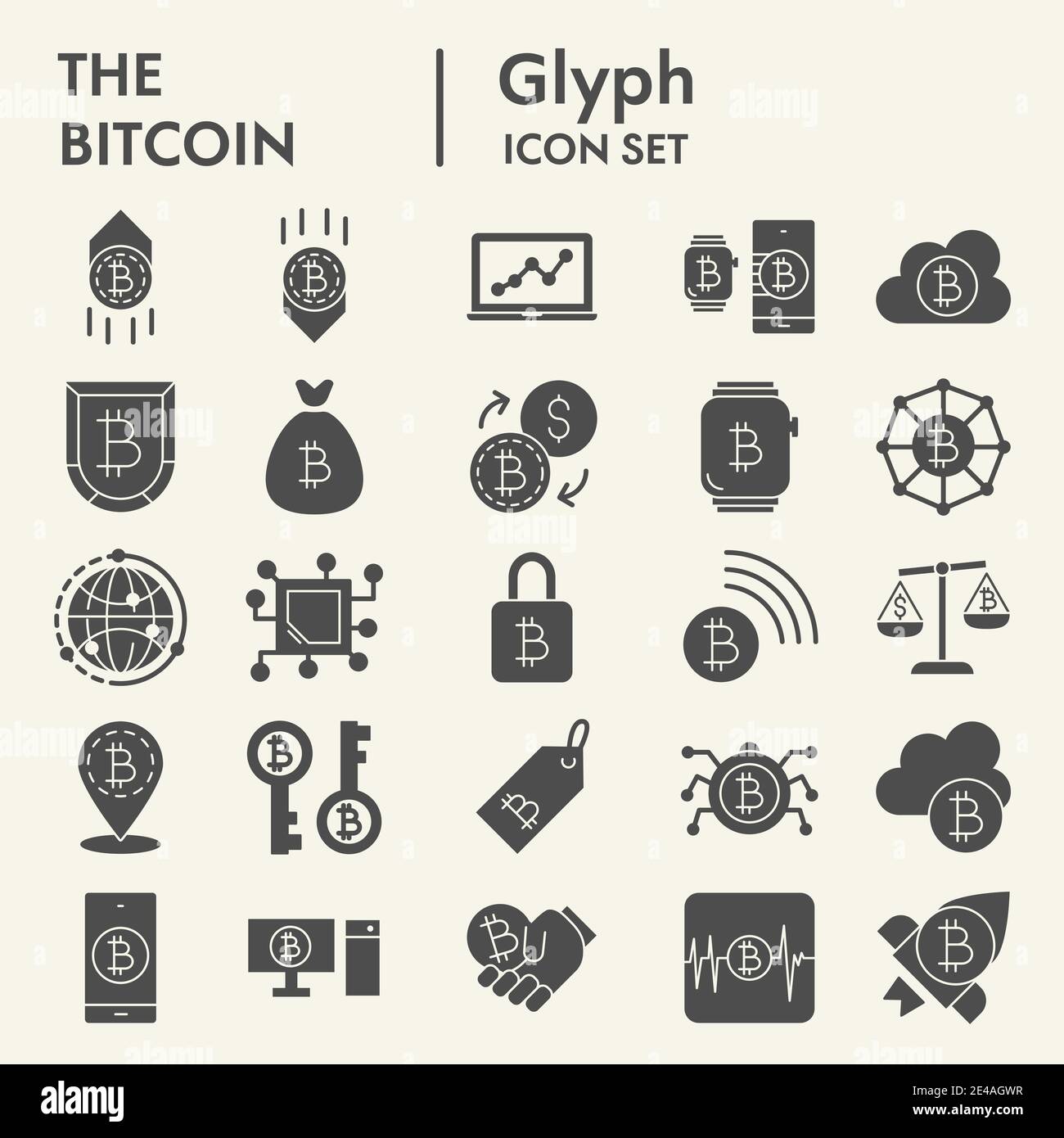 Bitcoin glyph icon set, crypto symbols collection, vector sketches ...