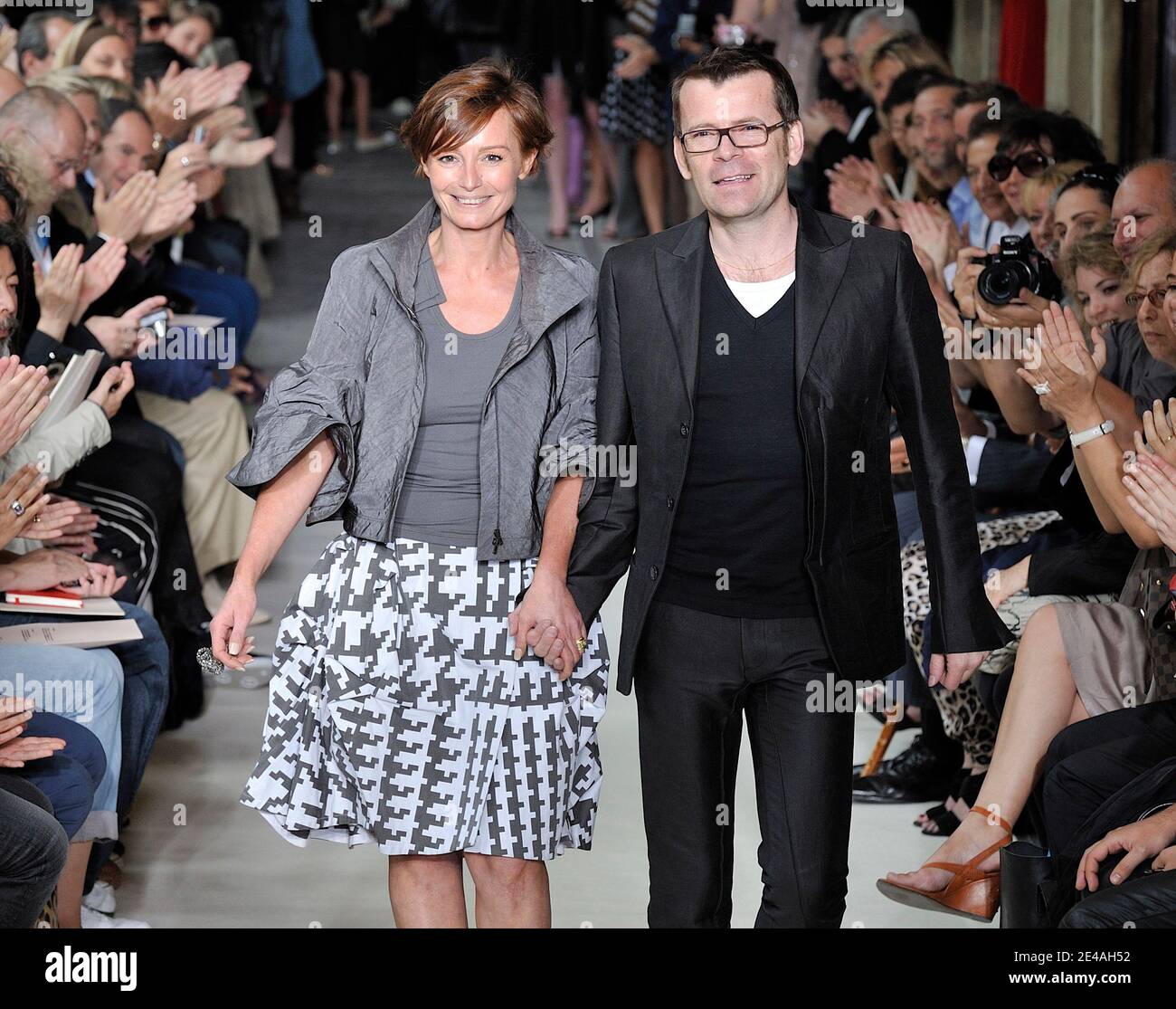 French designers Mario Lefranc and Beatrice Ferrant walk at the