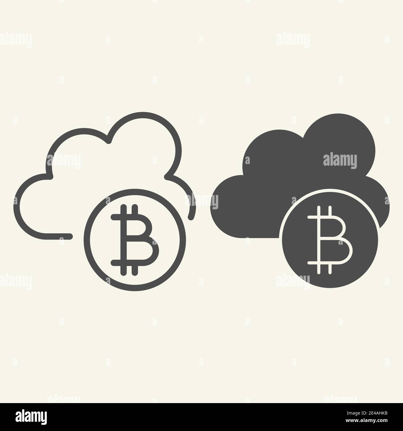 Cryptocurrency cloud line and glyph icon. Bitcoin and cloud vector illustration isolated on white. Cryptocurrency mining outline style design Stock Vector