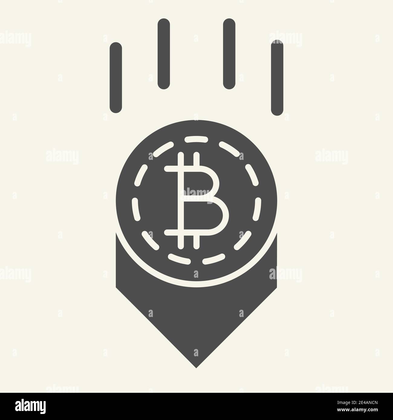 Bitcoin down arrow solid icon. Fall bitcoin vector illustration isolated on white. Cryptocurrency decrease glyph style design, designed for web and Stock Vector