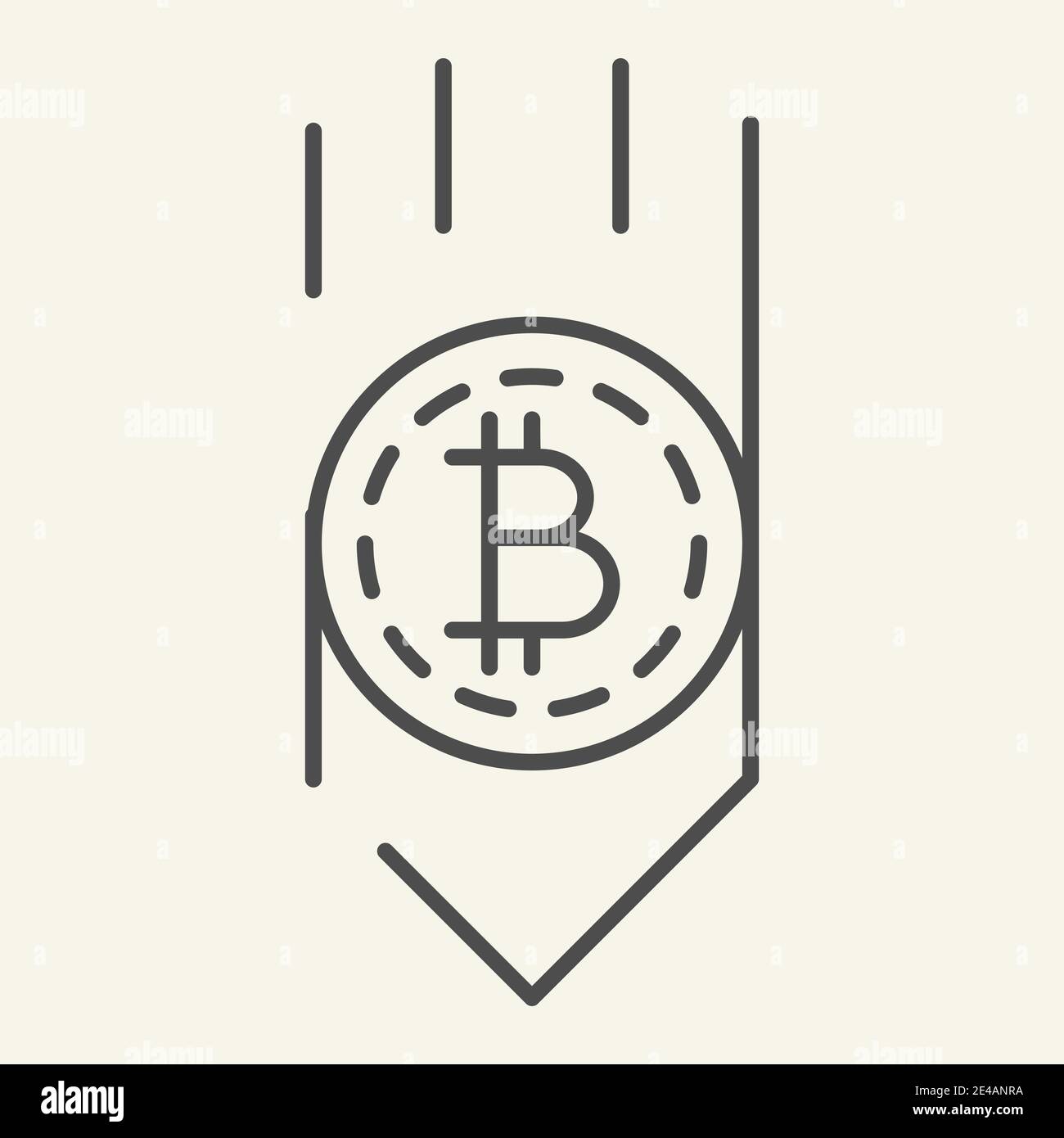 Bitcoin down arrow thin line icon. Fall bitcoin vector illustration isolated on white. Cryptocurrency decrease outline style design, designed for web Stock Vector