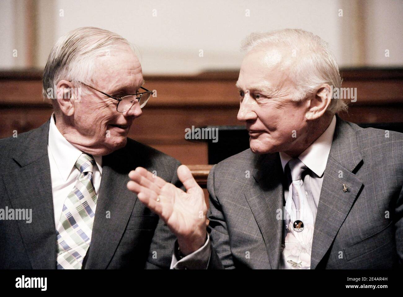 Crew of Apollo 11: Neil Armstrong and Buzz Aldrin, participate in a ...