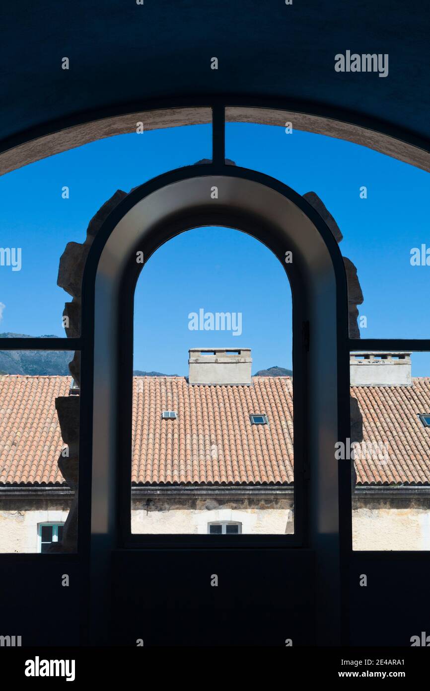 View of an arch window, Musee De La Corse, Corte, Haute-Corse, Corsica, France Stock Photo